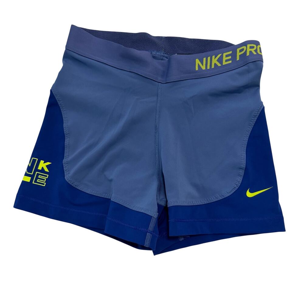 Nike workout shorts colorful fitted sz M blue 2 tone w yellow detail biker spin